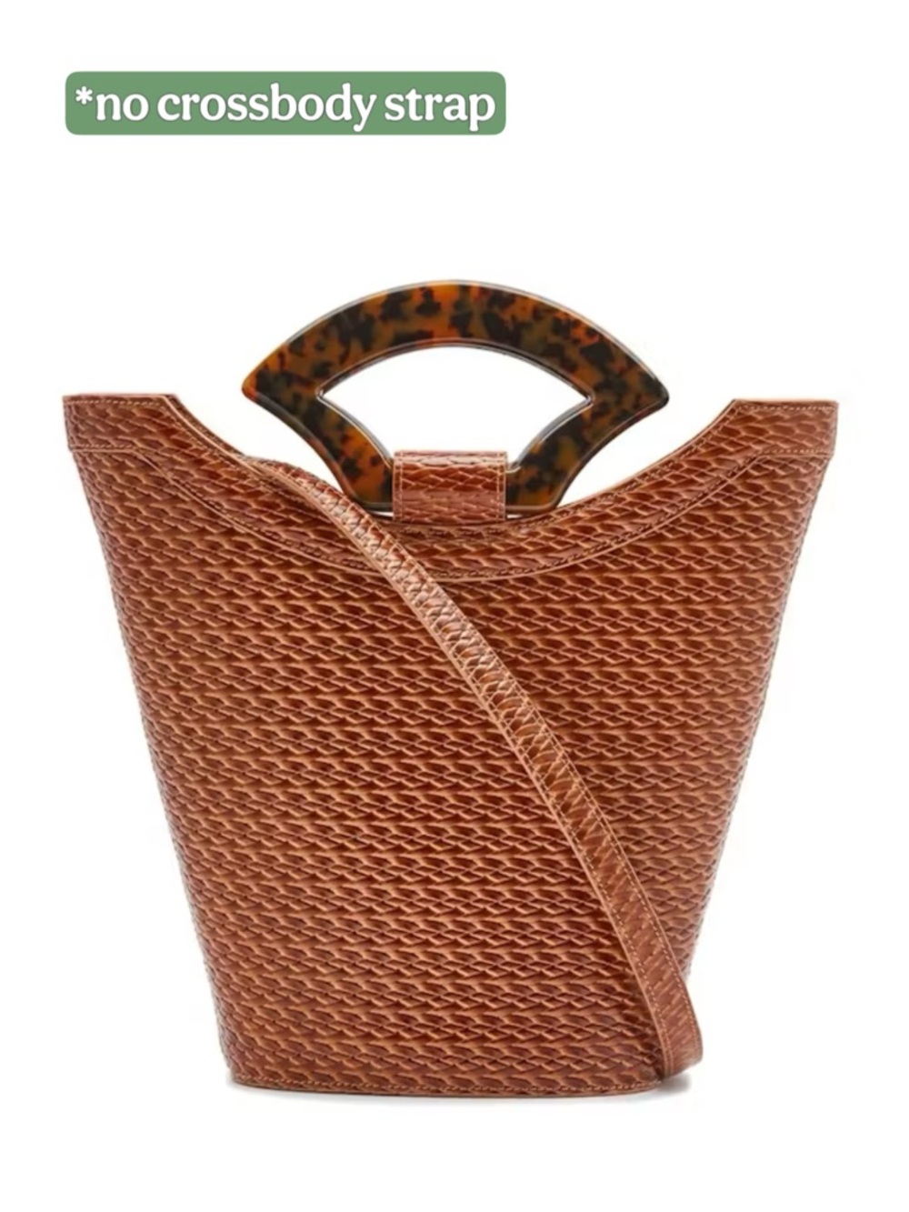 USISI SISTER Brown Woven Leather Tortoise Resin Handle Rollo Bucket Tote Bag - Picture 12 of 15